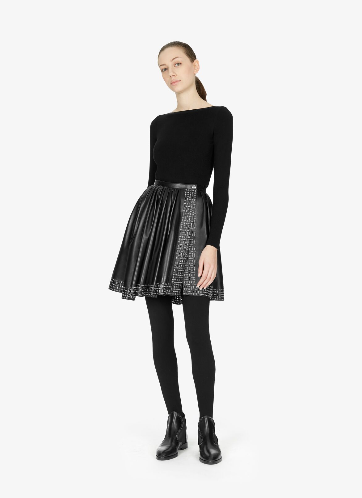 ラムスキン製 ドレープショートスカート ALAÏA ブラック ラムスキン製 ドレープショートスカート